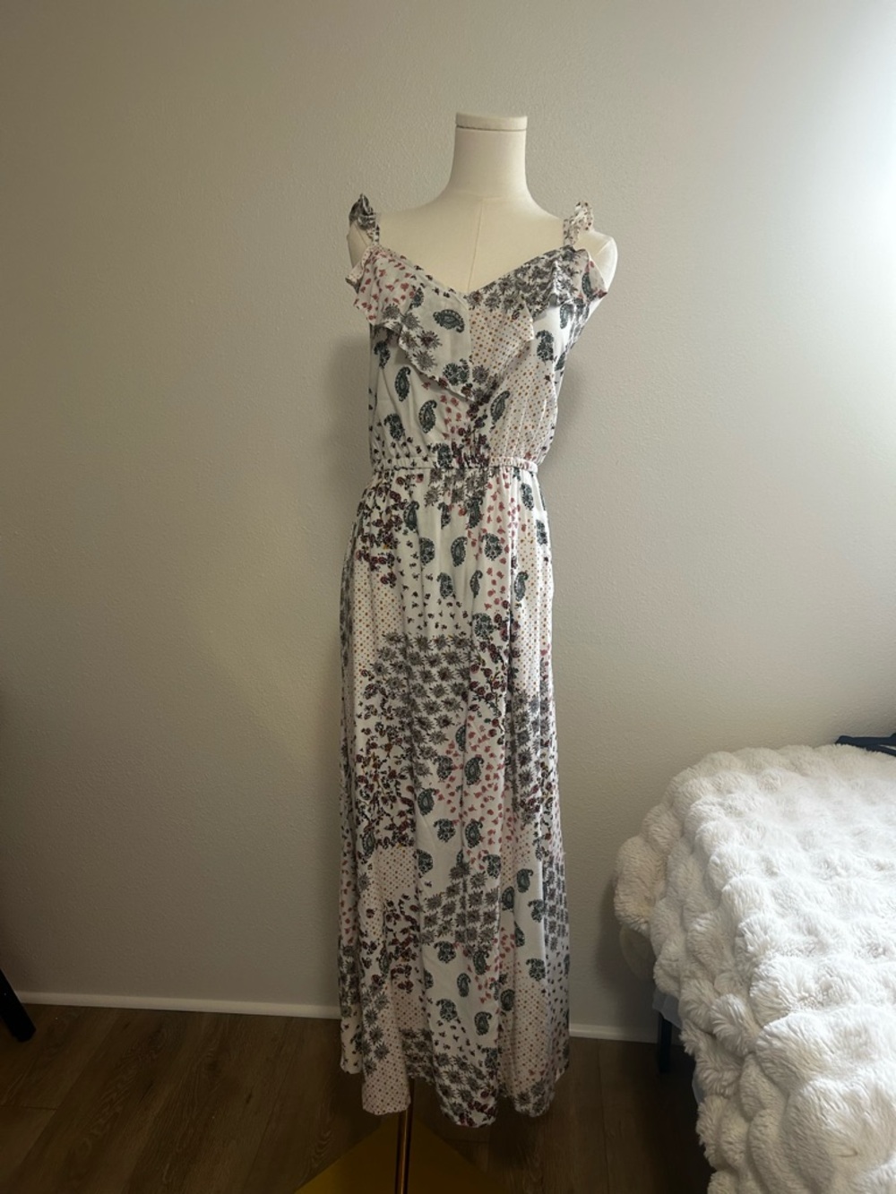 Maurices White Ruffled Sleeveless Maxi Dress
